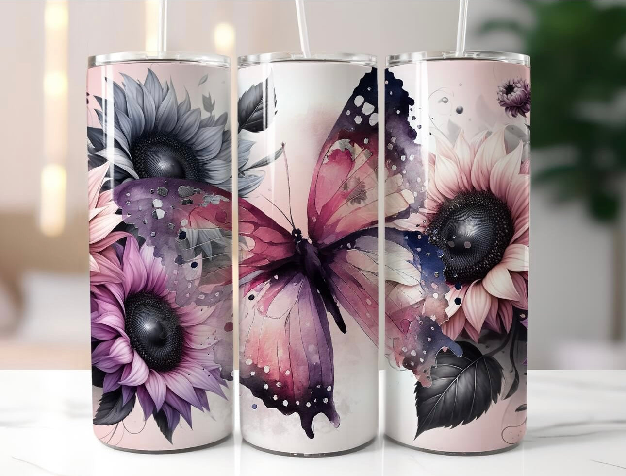 Pink Ombre Butterfly Tumbler