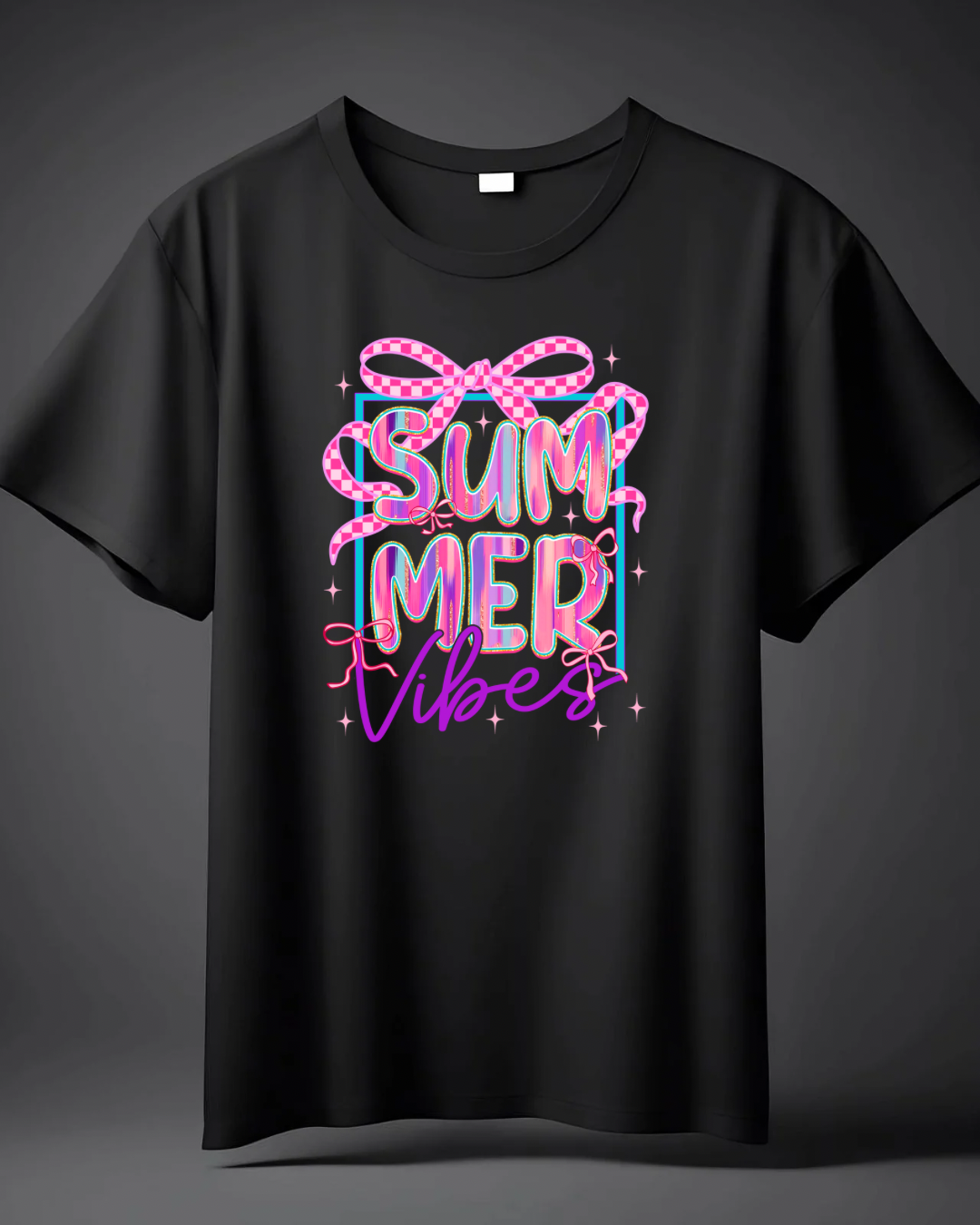 DTF Print Summer Vibes Pink Ribbon