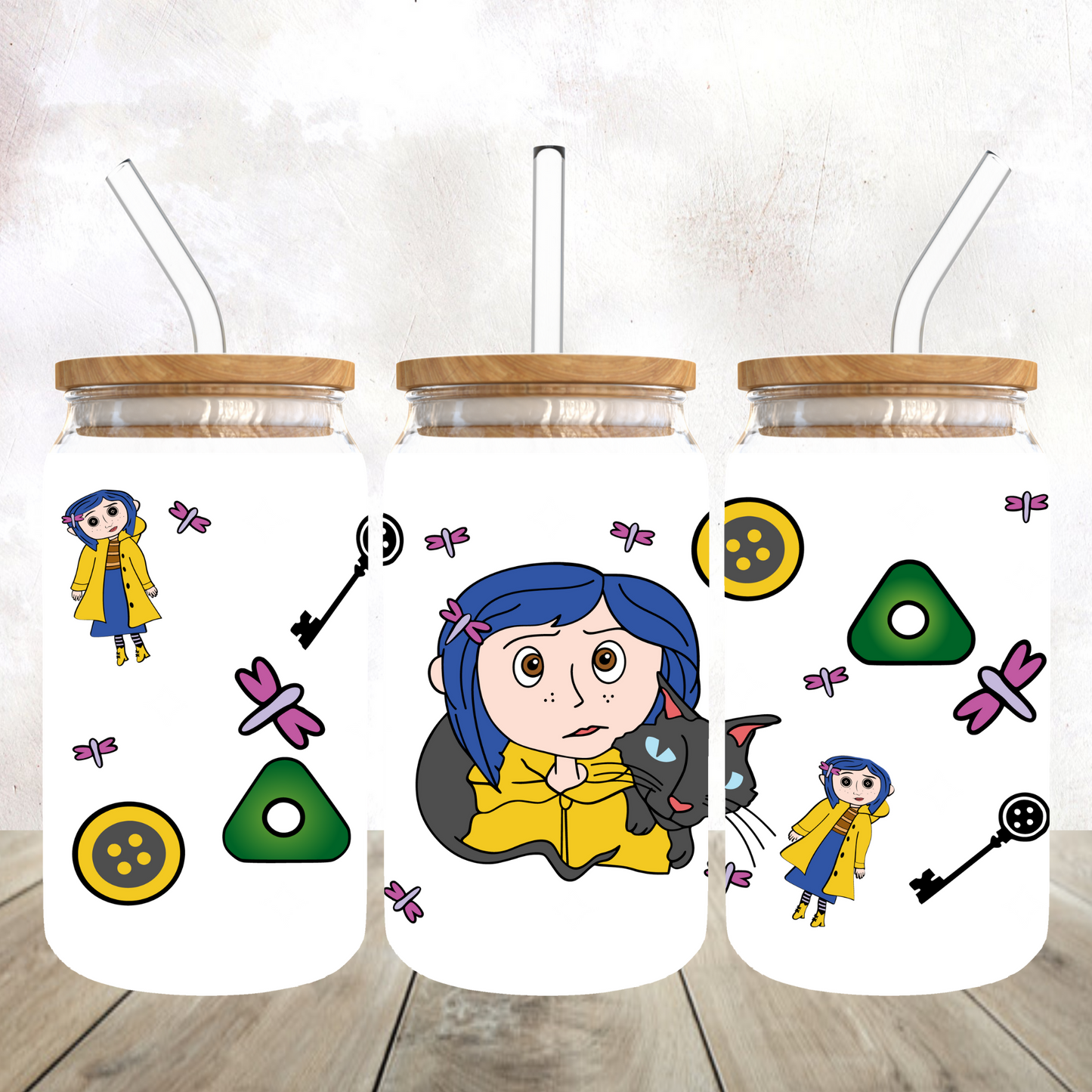 Blue Hair Girl Glass Can Cup