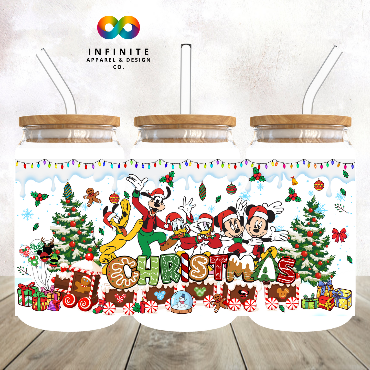 Mouse and Friends Christmas Glass Can Cup