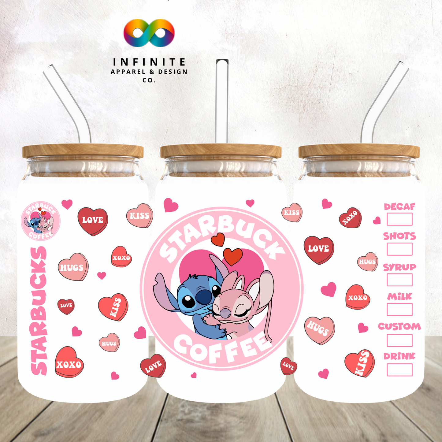 Blue and Pink Alien Valentines Glass Can Cup