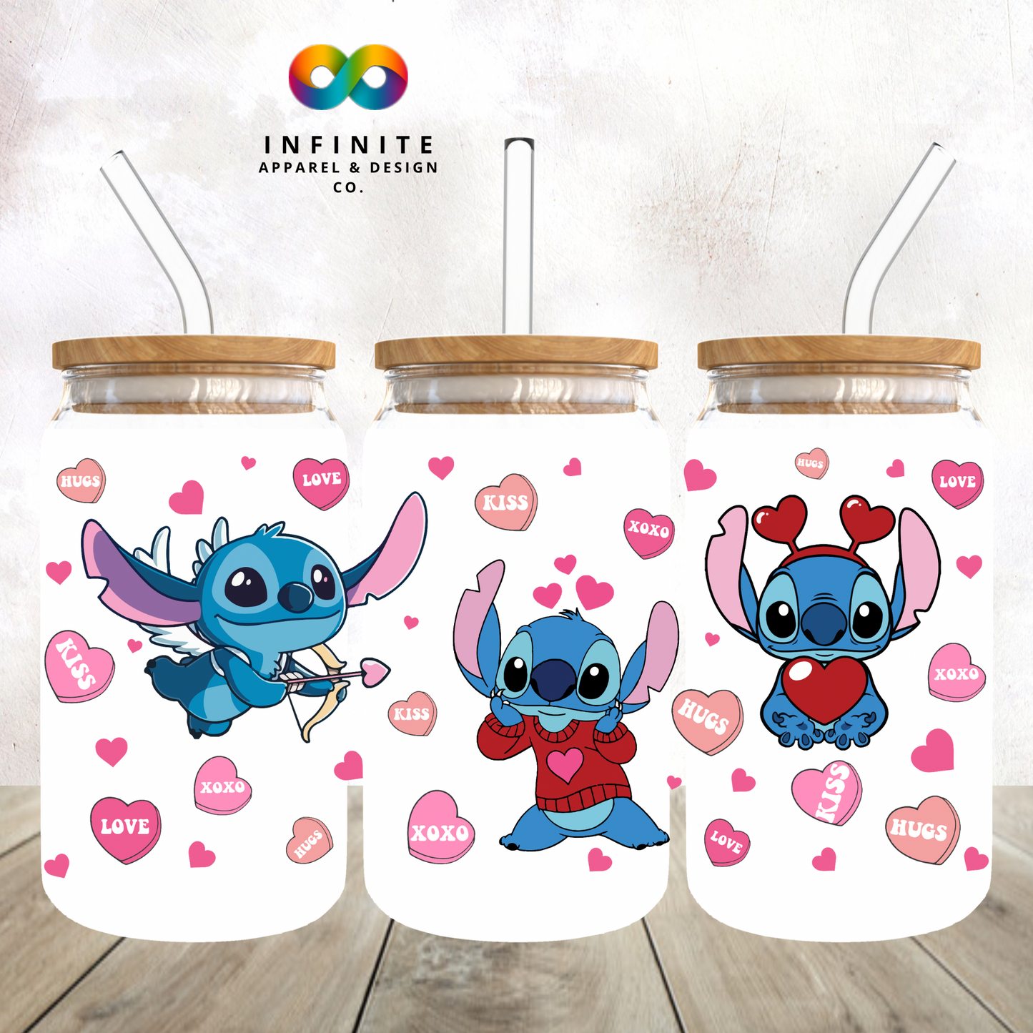 Blue Alien XOXO Valentine Glass Can Cup