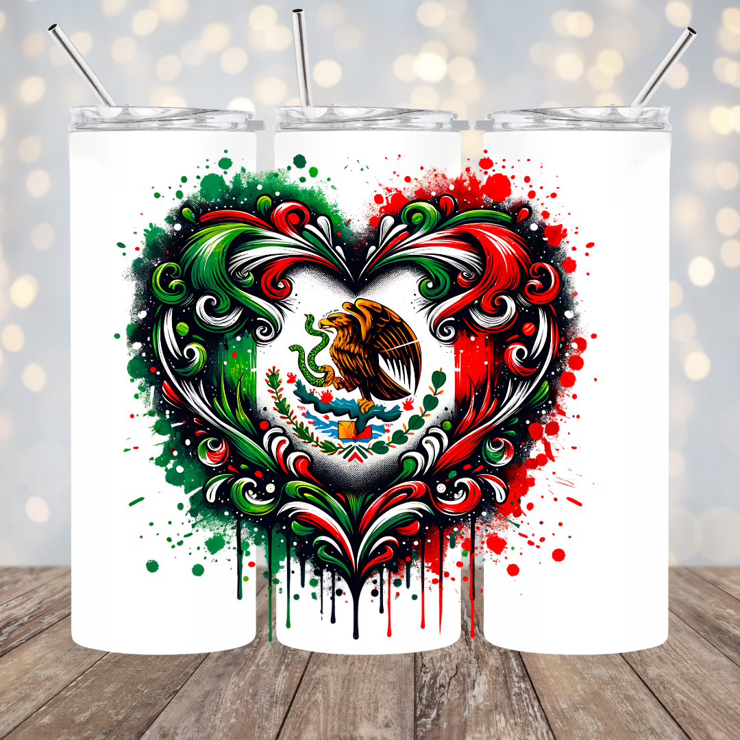 Mexican Flag Heart Tumbler