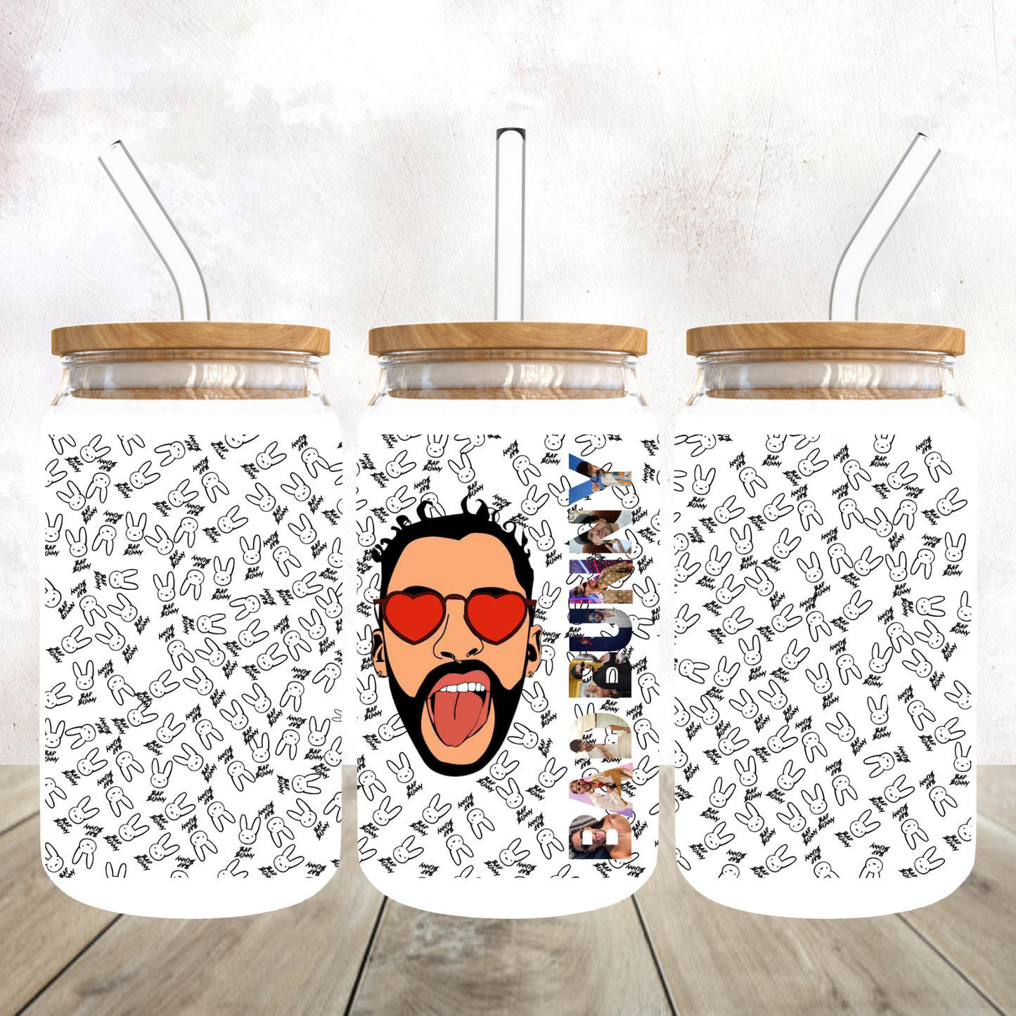 Bad Bunny Design # 1 Glass Can Cup