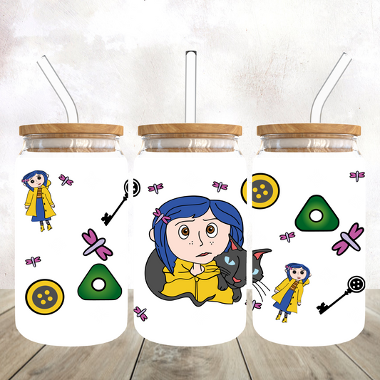 Blue Hair Girl Glass Can Cup
